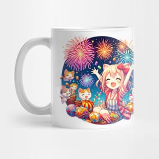 Happy new year 2024 Anime catgirl & friends Mug